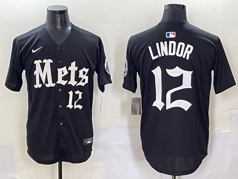 Men's New York Mets Francisco Lindor #12 Black Game Player Jersey