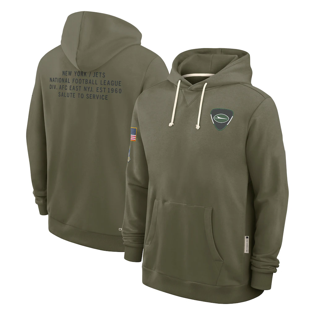 Men's New York Jets Olive 2025 Salute to Service Sideline Standard Issue Dri-FIT Hoodie