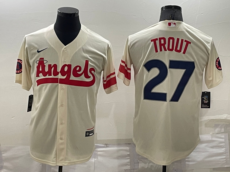Men's Los Angeles Angels Mike Trout #27 Cream City Connect Replica Player Jersey1