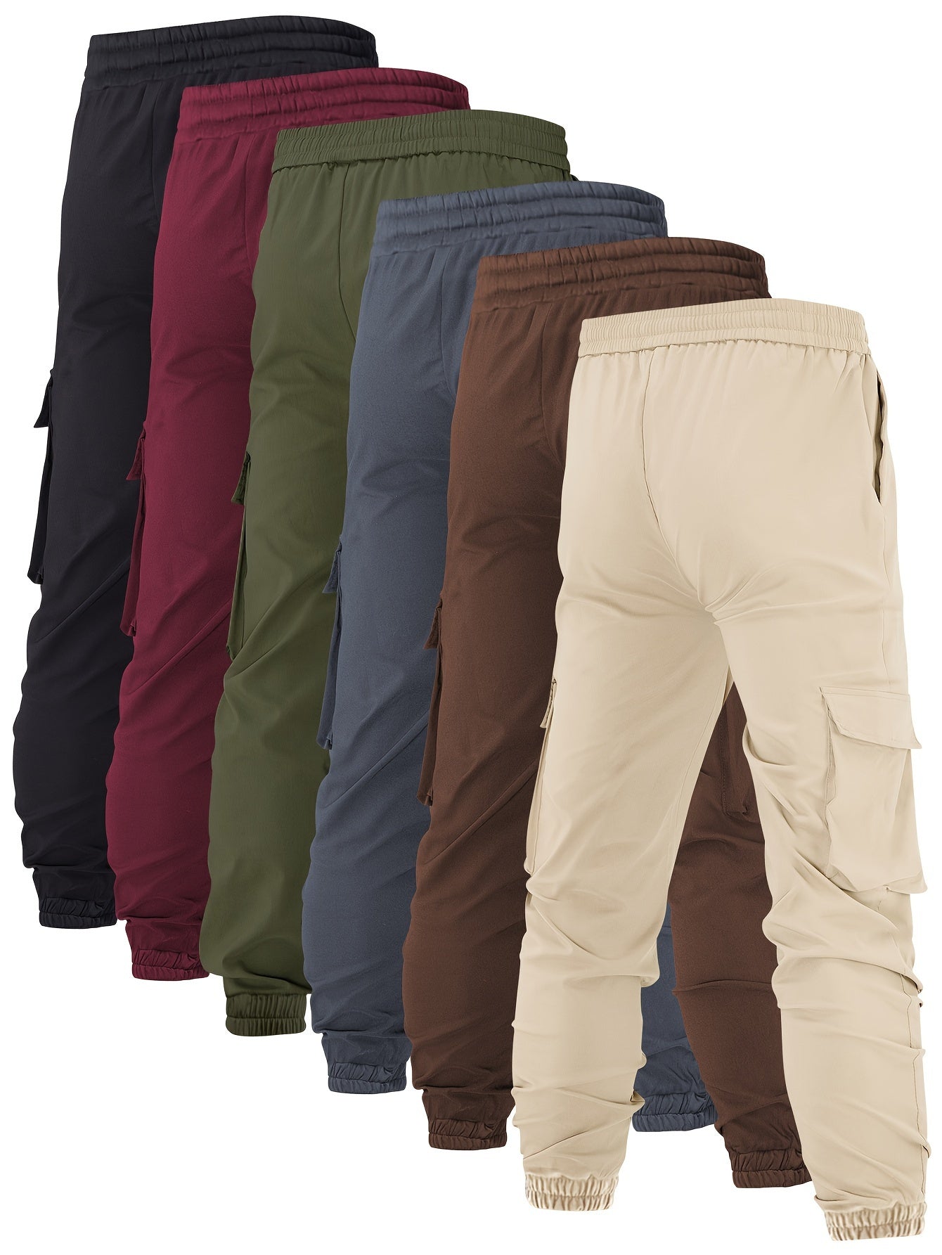 Men's 6pcs Utility Elastic Drawstring Waist Cargo Pants, Casual Joggers With Multiple Pockets, Fall/Winter