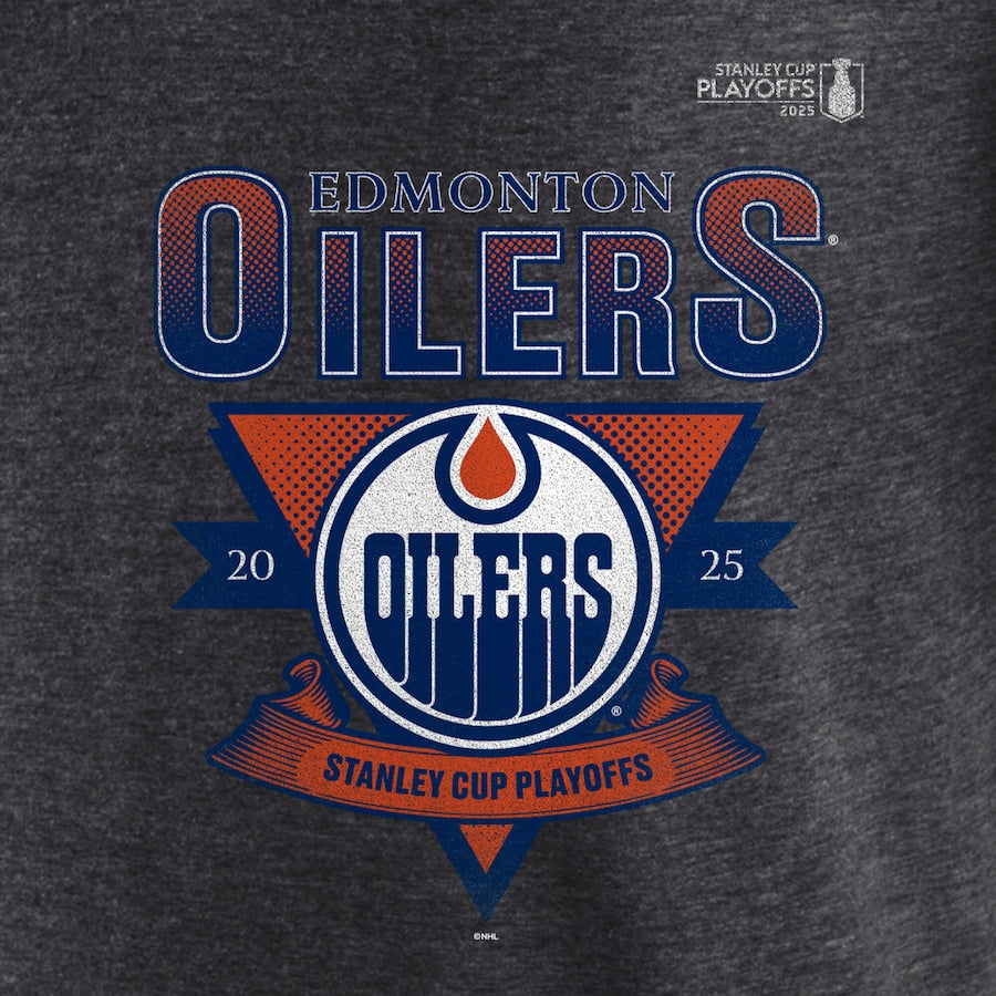 Men's Edmonton Oilers Fanatics Heather Charcoal 2025 Stanley Cup Playoffs Crossbar Tri-Blend T-Shirt