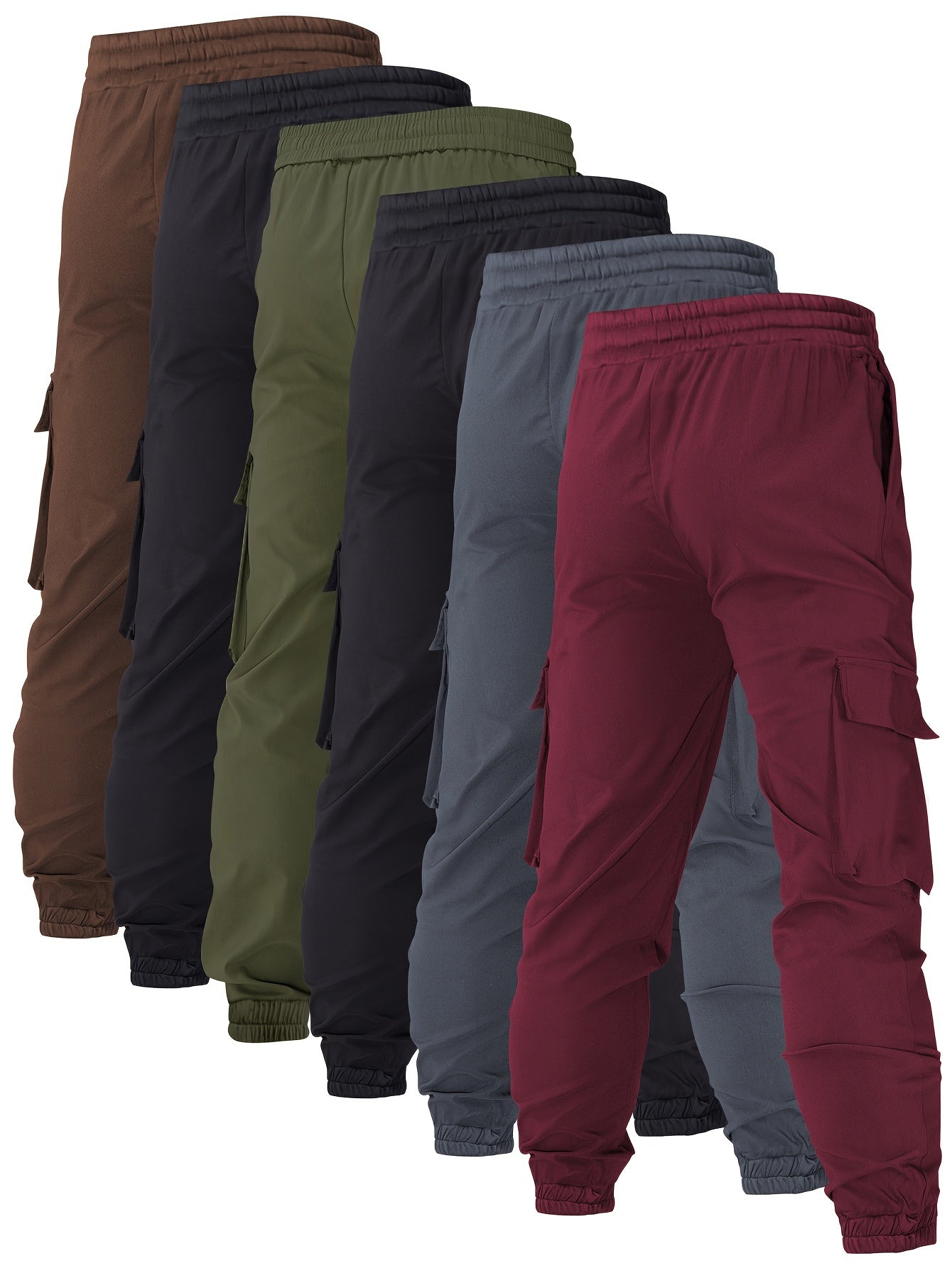 Men's 6pcs Utility Elastic Drawstring Waist Cargo Pants, Casual Joggers With Multiple Pockets, Fall/Winter