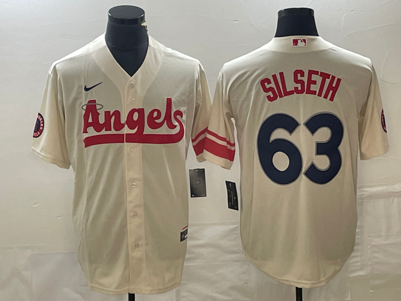 Men's Los Angeles Angels Chase Silseth #63 Cream 2022 City Connect Replica Player Jersey1