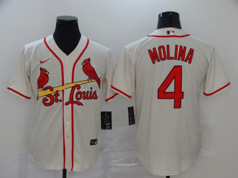 Men's St. Louis Cardinals Yadier Molina Majestic Cream Alternate Jersey1 Beige