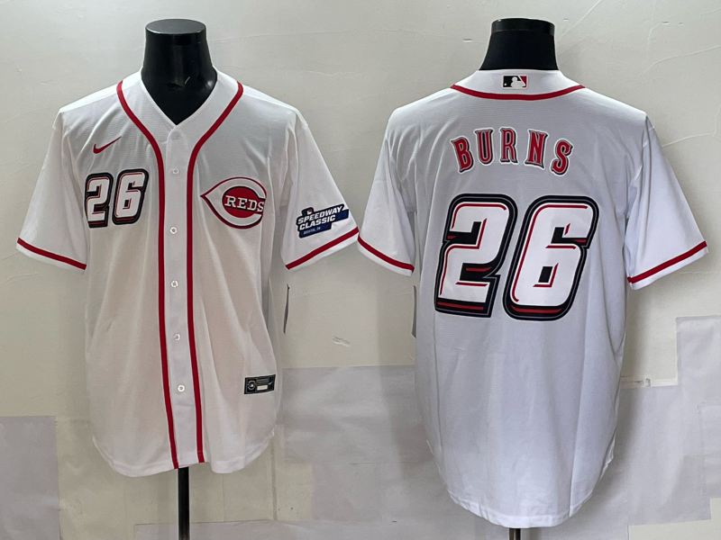 Men's Cincinnati Reds Chase Burns #26 White 2025 MLB Speedway Classic Home Replica Jersey
