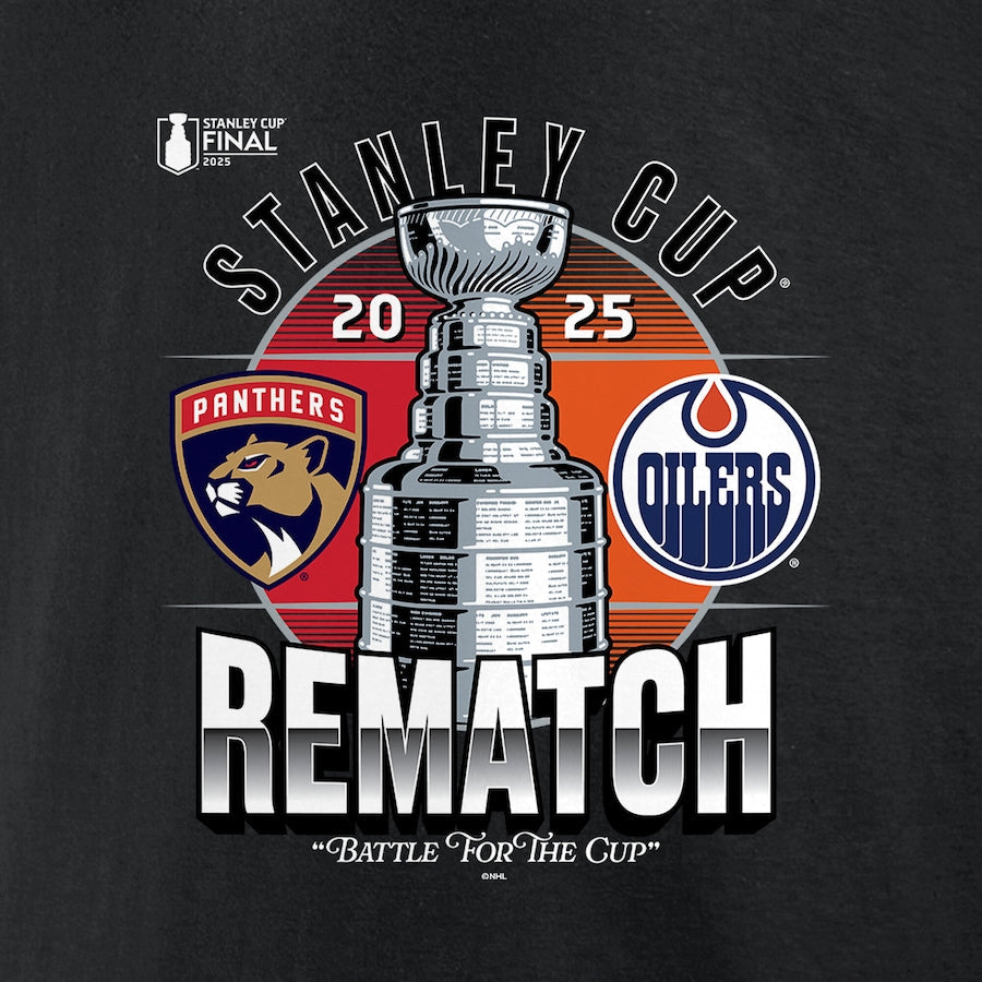 Men's Florida Panthers vs. Edmonton Oilers Black 2025 Stanley Cup Final Matchup Rematch T-Shirt