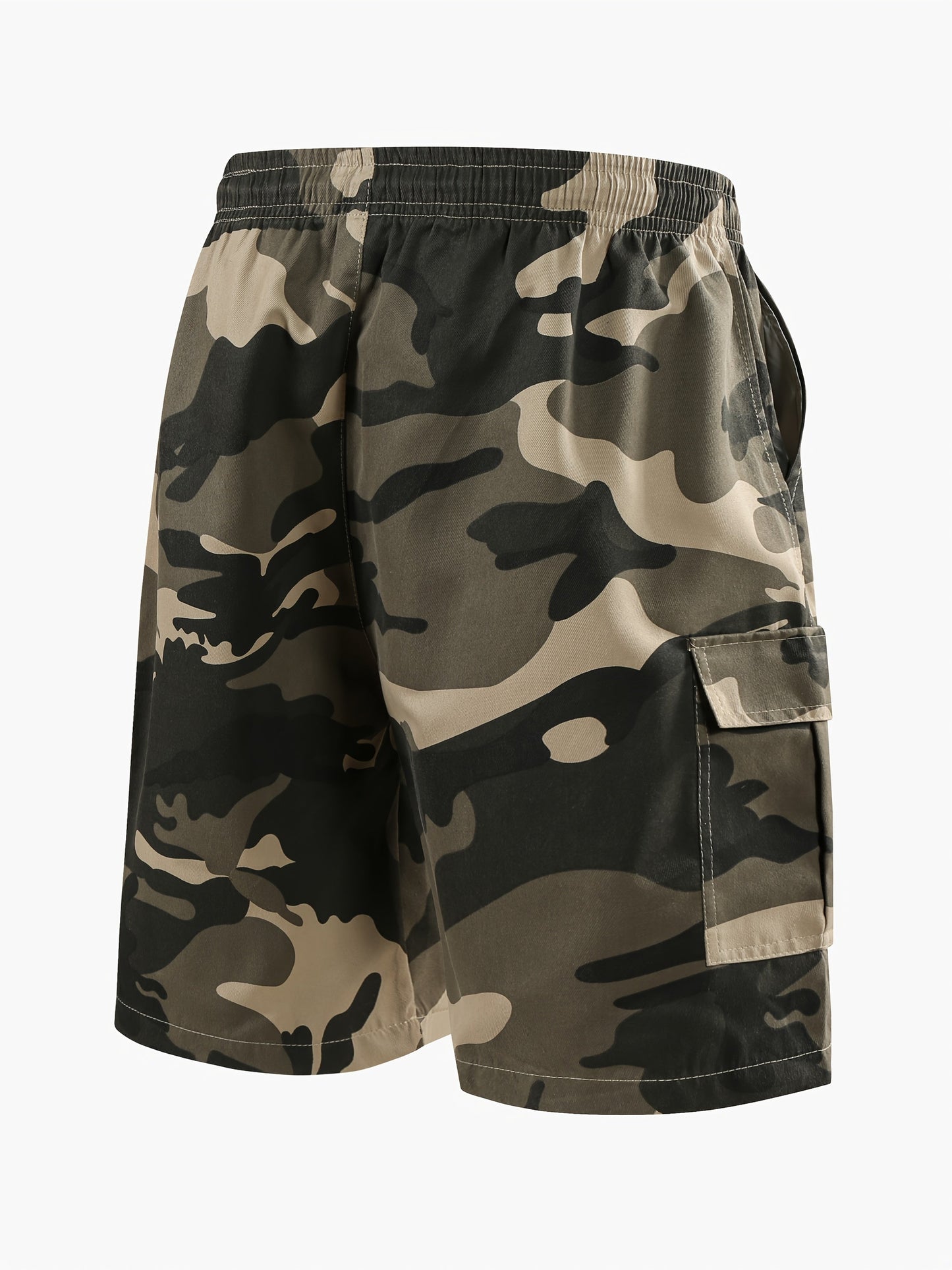 3pcs Men'S Camo Cargo Shorts - Polyester Material, Loose Fit With Pockets, Machine Washable - Perfect For Summer