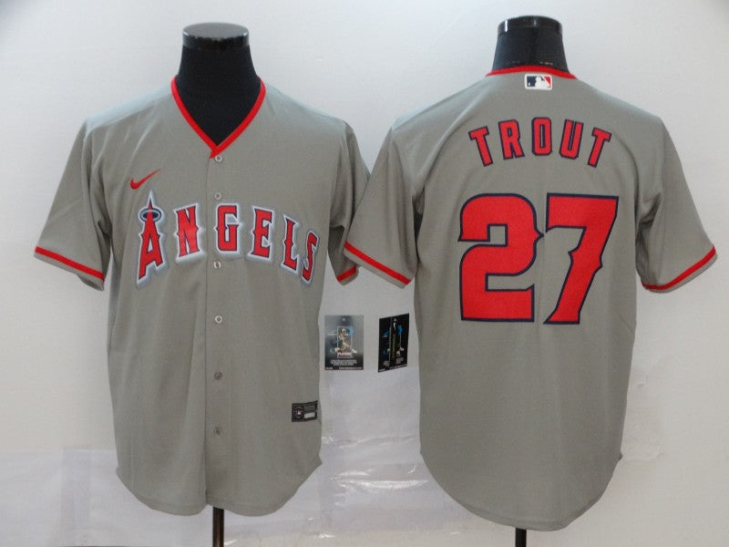 Men's Los Angeles Angels Mike Trout #27 Gray Sewn Player Jersey1