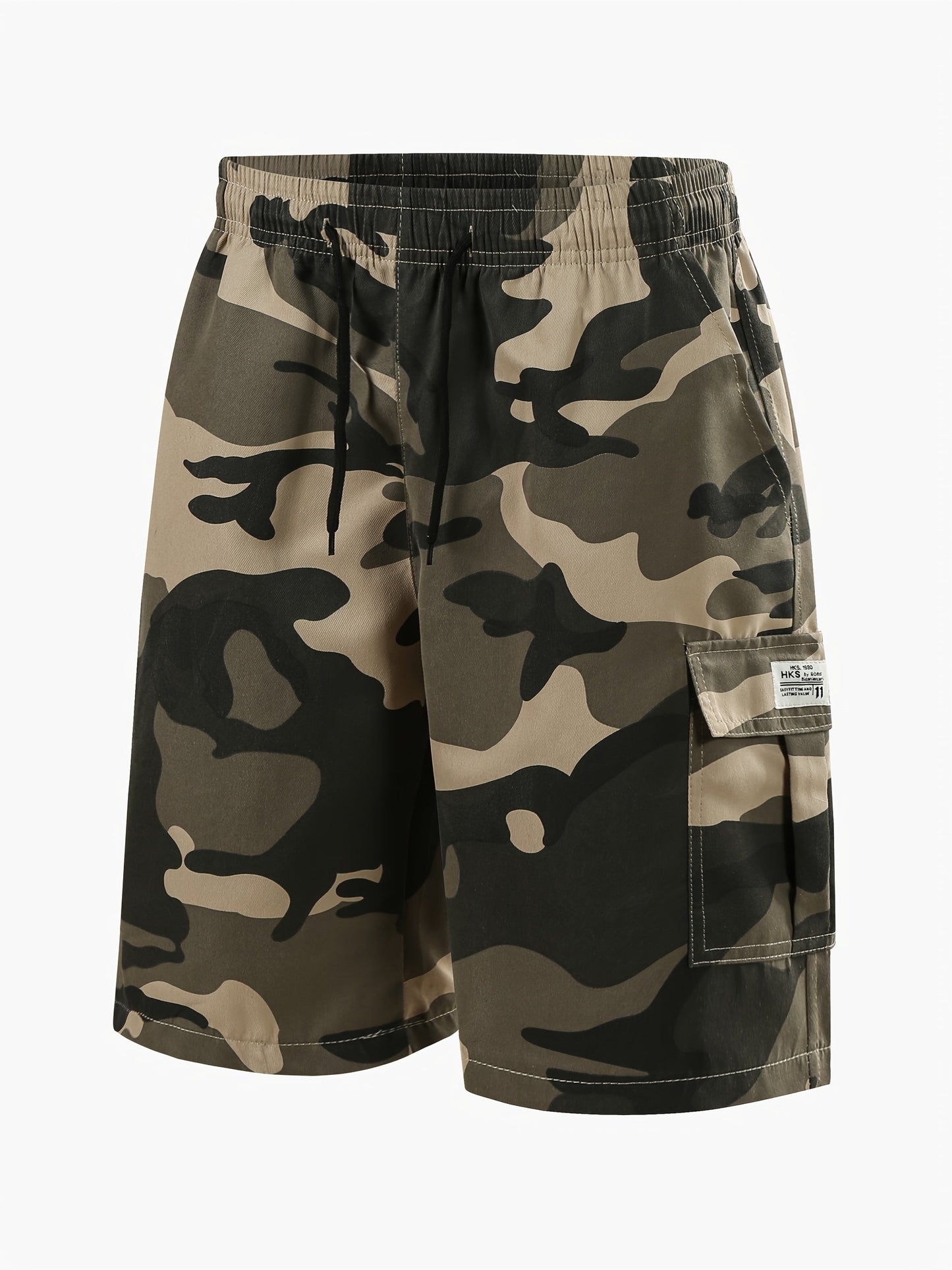 3pcs Men'S Camo Cargo Shorts - Polyester Material, Loose Fit With Pockets, Machine Washable - Perfect For Summer