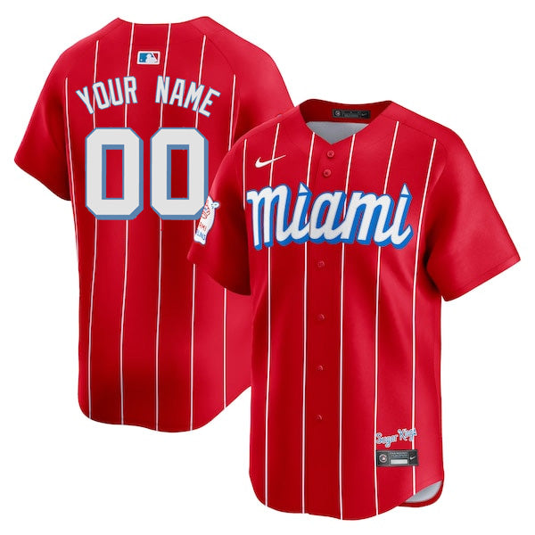 Custom Miami Marlins City Connect Limited Jersey - Red