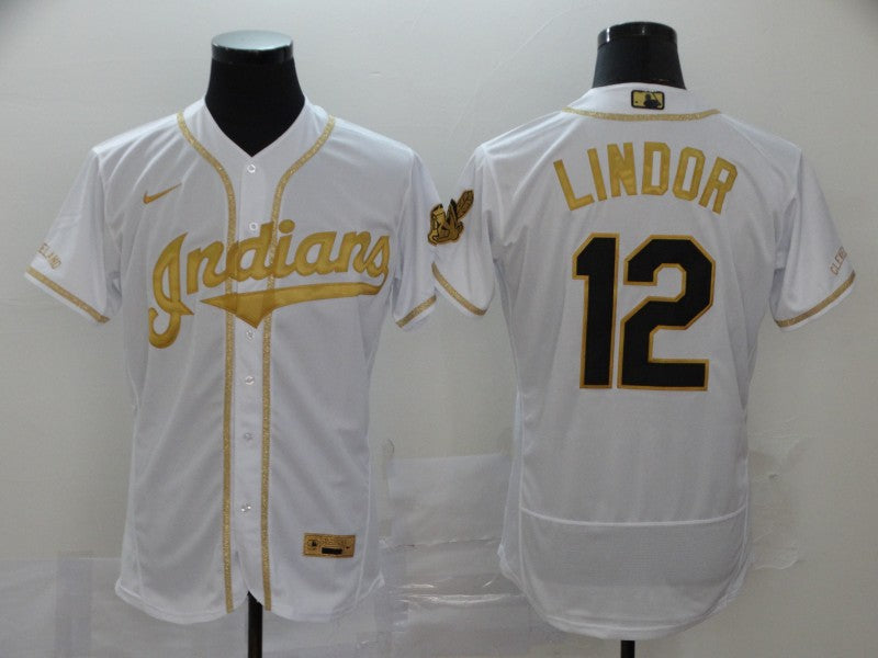 Men's Cleveland Guardians Francisco Lindor #12 White Replica Player Jersey1