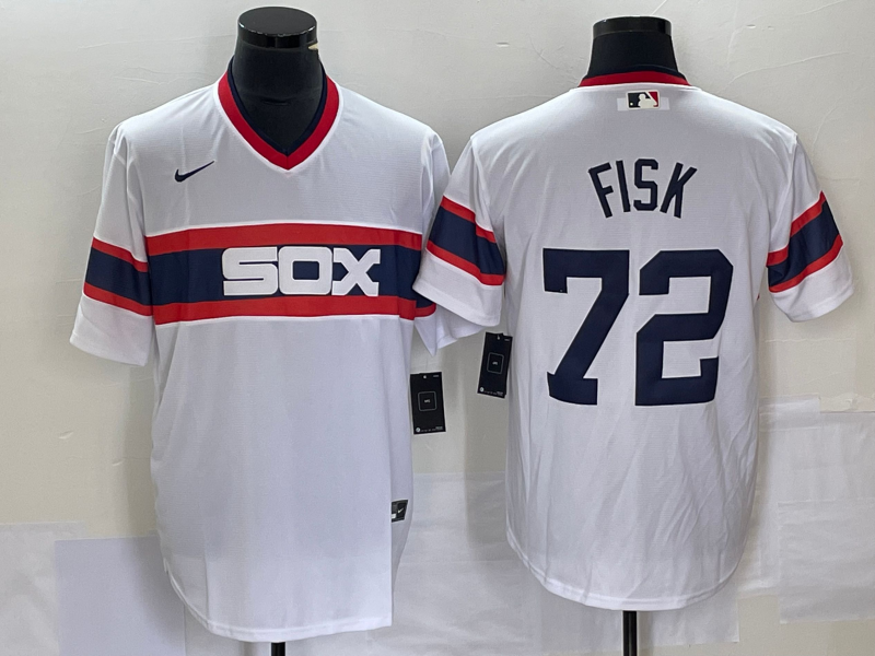 Men's Chicago White Sox Carlton Fisk #72 White Home Cooperstown Collection Team Player Jersey1