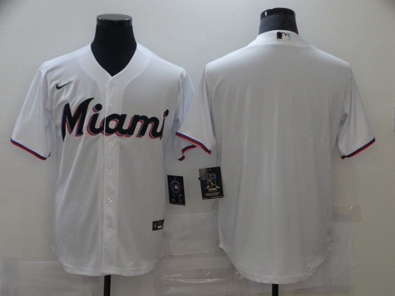 Men's Miami Marlins White Home Blank Replica Jersey1