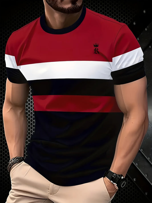 Men's Plus Size 3D Printed Color Block T-Shirt
