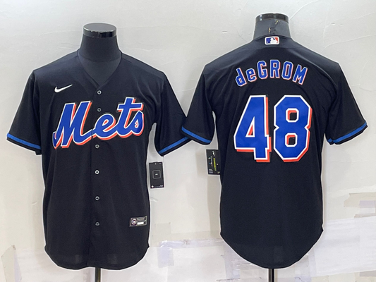 Men's New York Mets Jacob deGrom #48 Black Replica Baseball Jersey1