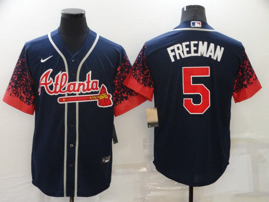 Men's Atlanta Braves Freedie Freeman #5 Navy Stitched Baseball Jersey1