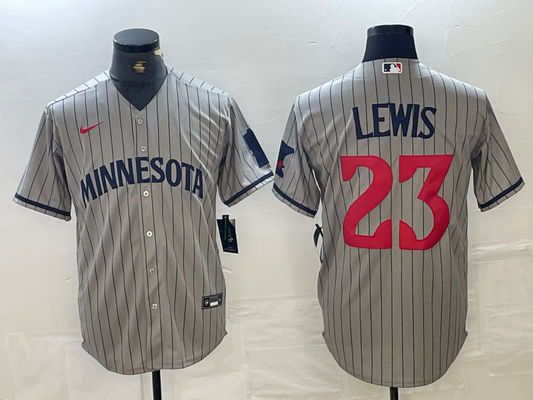 Men's Minnesota Twins Royce Lewis #23 Gray Road Replica Team Jersey1