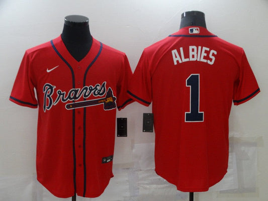 Men's Atlanta Braves Ozzie Albies #1 Red Replica Player Jersey1