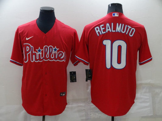 Men's Philadelphia Phillies J.T. Realmuto #10 Red Replica Baseball Jersey1