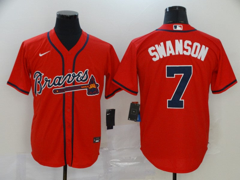 Men's Atlanta Braves Dansby Swanson #7 Red Replica Player Jersey1