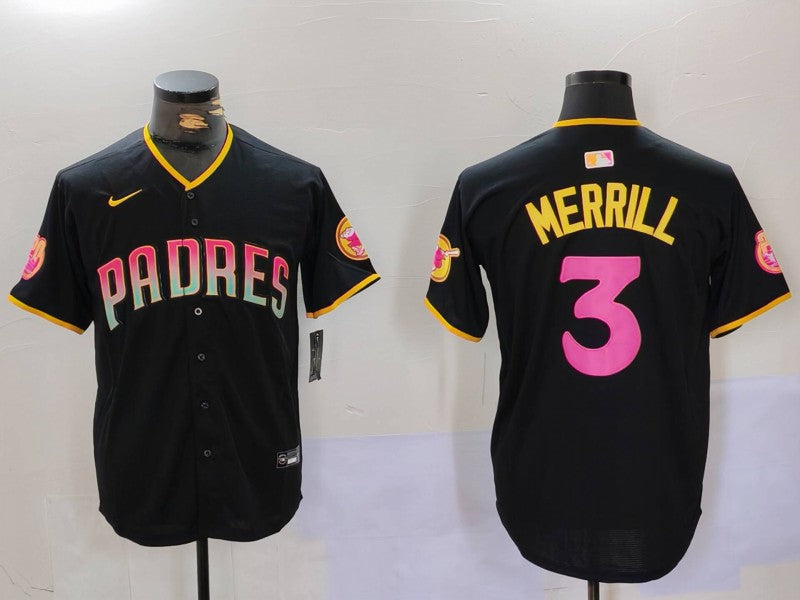 Men's San Diego Padres Jackson Merrill #3 Black Replica Player Jersey1