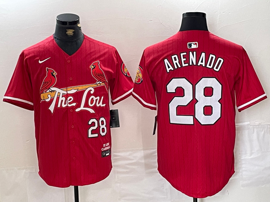 Men's St. Louis Cardinals Nolan Arenado #28 Red 2024 City Connect Limited Player Jersey1