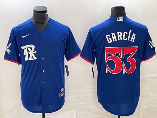 Men's Texas Rangers Adolis Garcia #53 Royal Replica Player Jersey1
