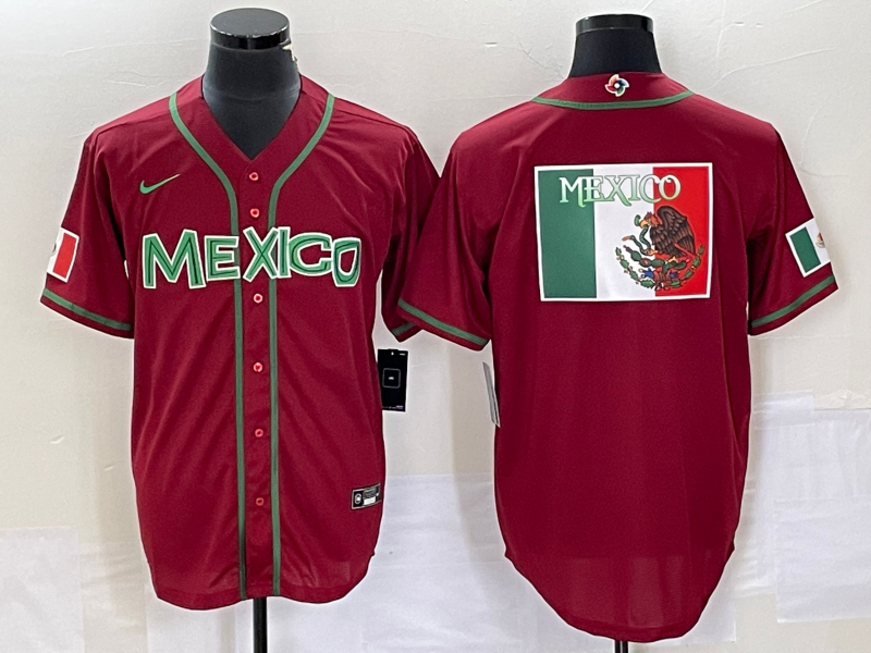 Men's 2023 World Baseball Classic Mexico Red Alternate Game Jersey1