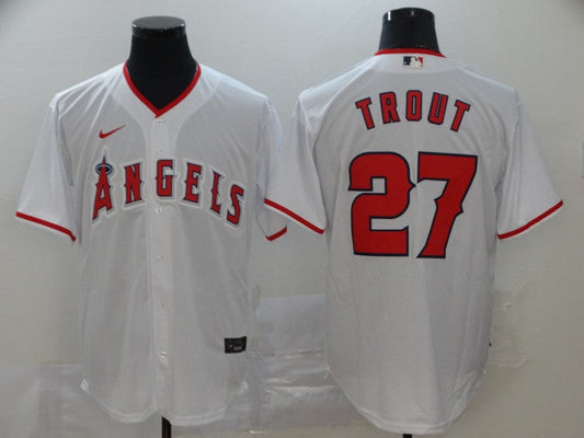 Men's Los Angeles Angels Mike Trout #27 MLB White Sewn Baseball Jersey1