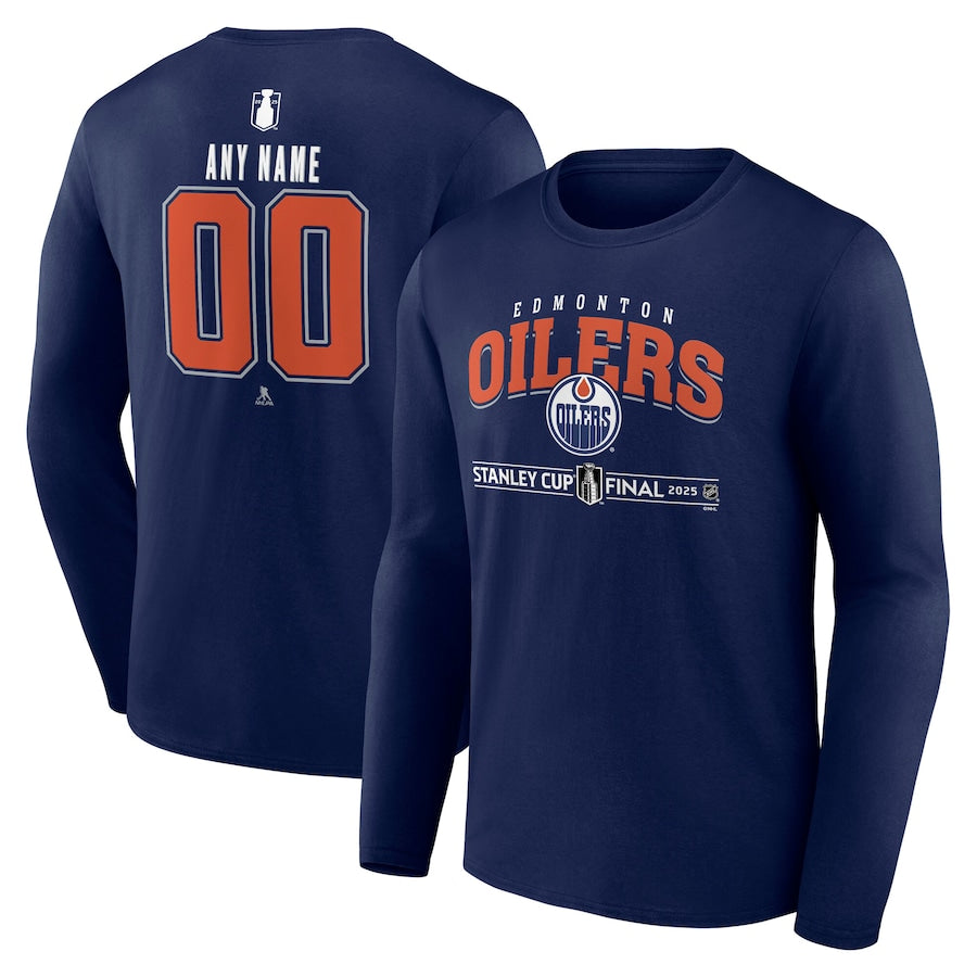Men's Edmonton Oilers Navy 2025 Stanley Cup Final Custom Long Sleeve T-Shirt