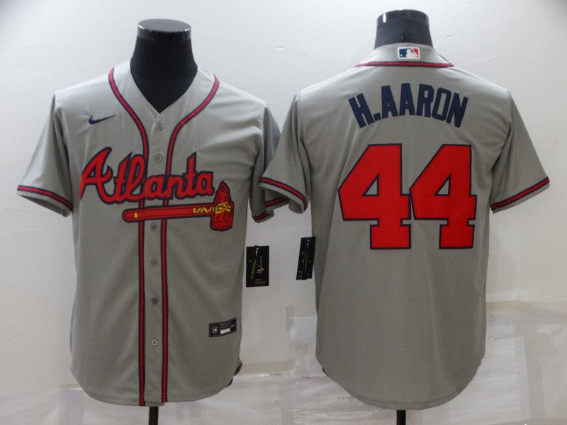 Men's Atlanta Braves Hank Aaron #44 Gray Replica Jersey1