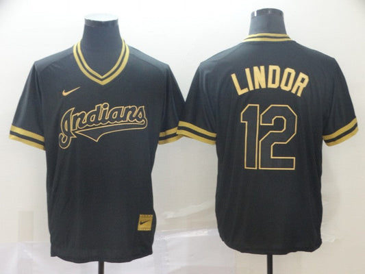Men's Cleveland Guardians Francisco Lindor #12 Black Replica Baseball Jersey1
