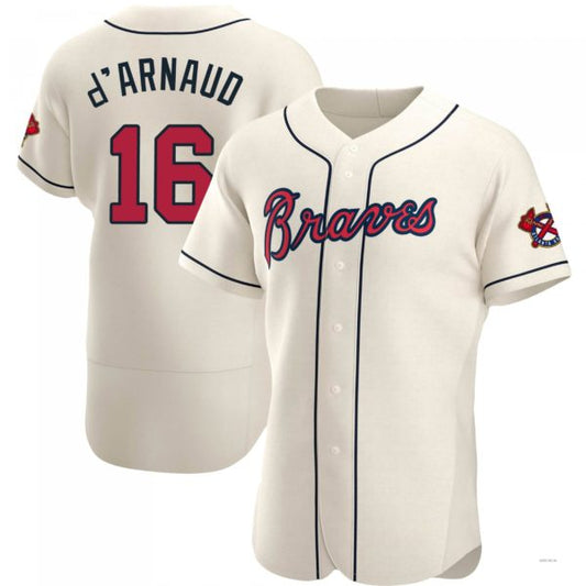 Atlanta Braves #16 Travis d?ˉArnaud Cream Alternate Jersey Stitches Baseball Jerseys