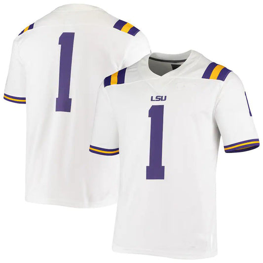 #1 L.Tigers Game Jersey White Football Jersey Stitched American College Jerseys