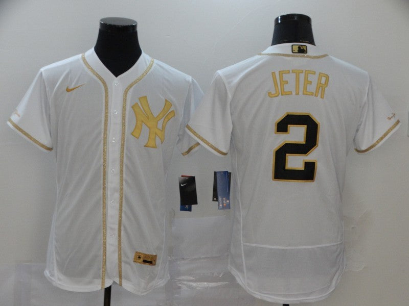 Men's New York Yankees Derek Jeter #2 White Alternate Game Jersey1