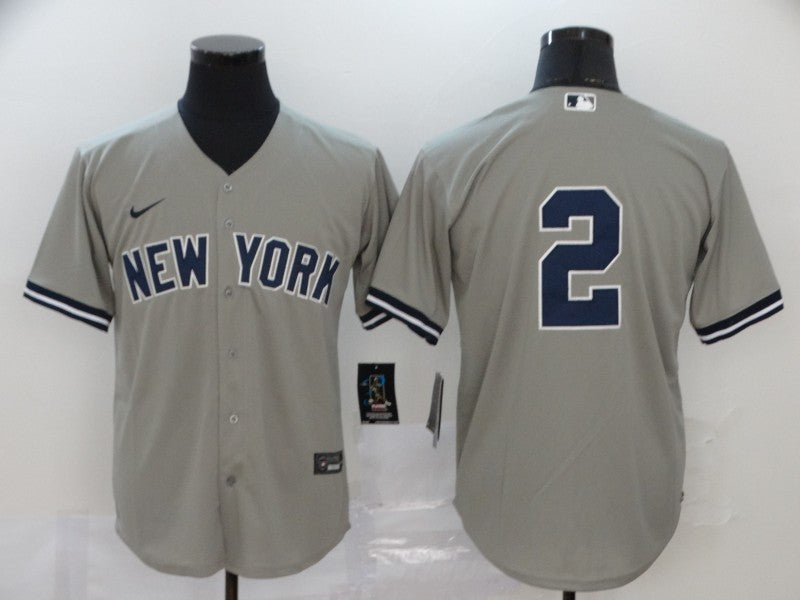 Men's New York Yankees Derek Jeter #2 Gray Replica Player Name Jersey1