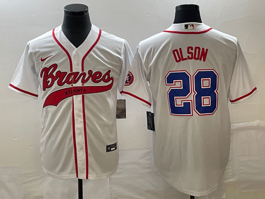 Men's Atlanta Braves Matt Olson #28 White Replica Player Jersey1 Joint Edition