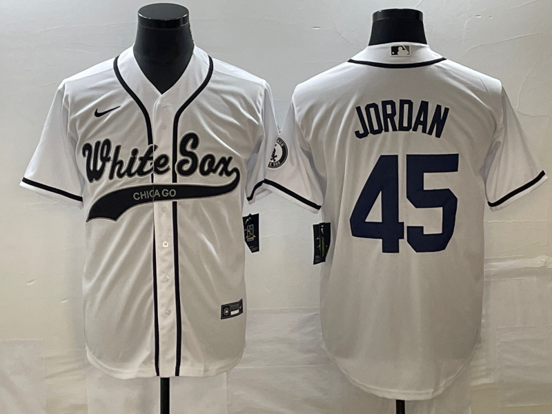 Men's Chicago White Sox Michael Jordan #45 White Replica Player Jersey1 Joint Edition