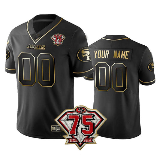 Custom SF.49ers Black Golden Stitched American Football Jersey