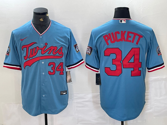 Men's Minnesota Twins Kirby Puckett #34 Blue Stitched Jersey1