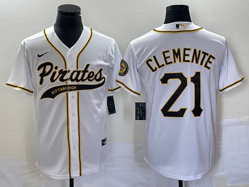 Men's Pittsburgh Pirates Roberto Clemente #21 White Replica Team Jersey1 Joint Edition