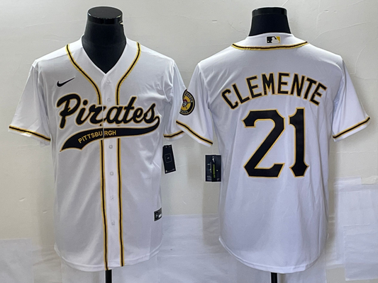 Men's Pittsburgh Pirates Roberto Clemente #21 White Replica Team Jersey1 Joint Edition