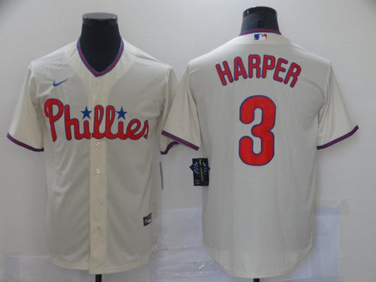 Men's Philadelphia Phillies Bryce Harper #3 Beige Replica Baseball Jersey1