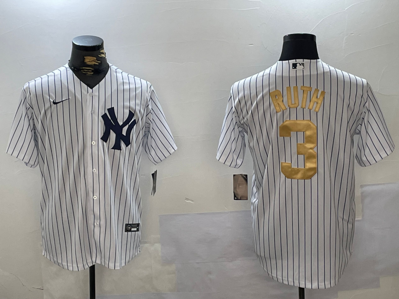 Men's New York Yankees Babe Ruth #3 White Team Game Jersey1