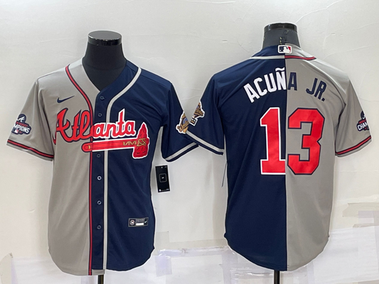 Men's Atlanta Braves Ronald Acuna Jr. #13 Navy/Gray Stitched Jersey1