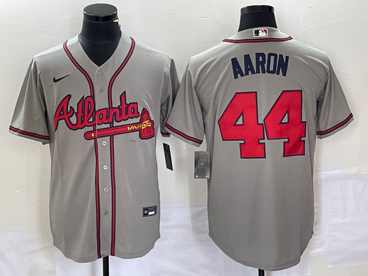 Men's Atlanta Braves Hank Aaron #44 Gray Replica Player Jersey1