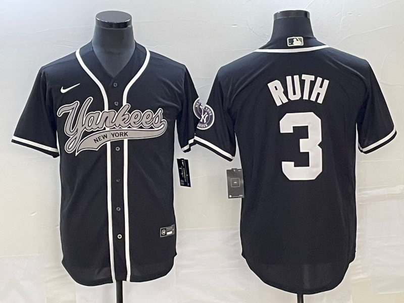 Men's New York Yankees Babe Ruth #3 Black Player Jersey1 Joint Edition