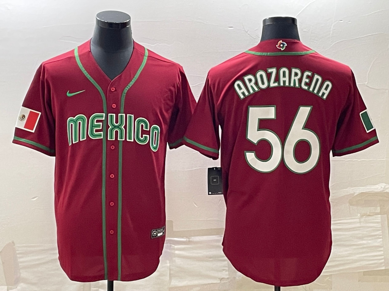 Men's 2023 World Baseball Classic #56 Randy Arozarena Mexico Red Jersey1