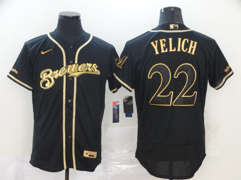 Men's Milwaukee Brewers Christian Yelich #22 MLB Black Player Jersey1