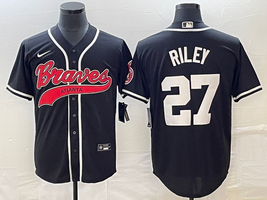 Men's Atlanta Braves Austin Riley #27 Black Replica Player Jersey1 Joint Edition
